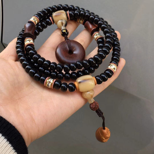 108 Beads Coconut Shell Mala Bracelet - Natural Eco-Friendly Buddhist Prayer Beads for Meditation and Mindfulness