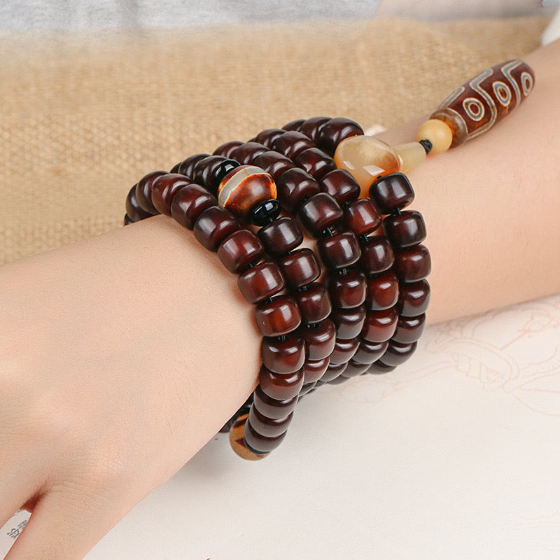 Tibetan Style 108 Star and Moon Bodhi Beads Prayer Bracelet - Mala Beads Wrist Rosary