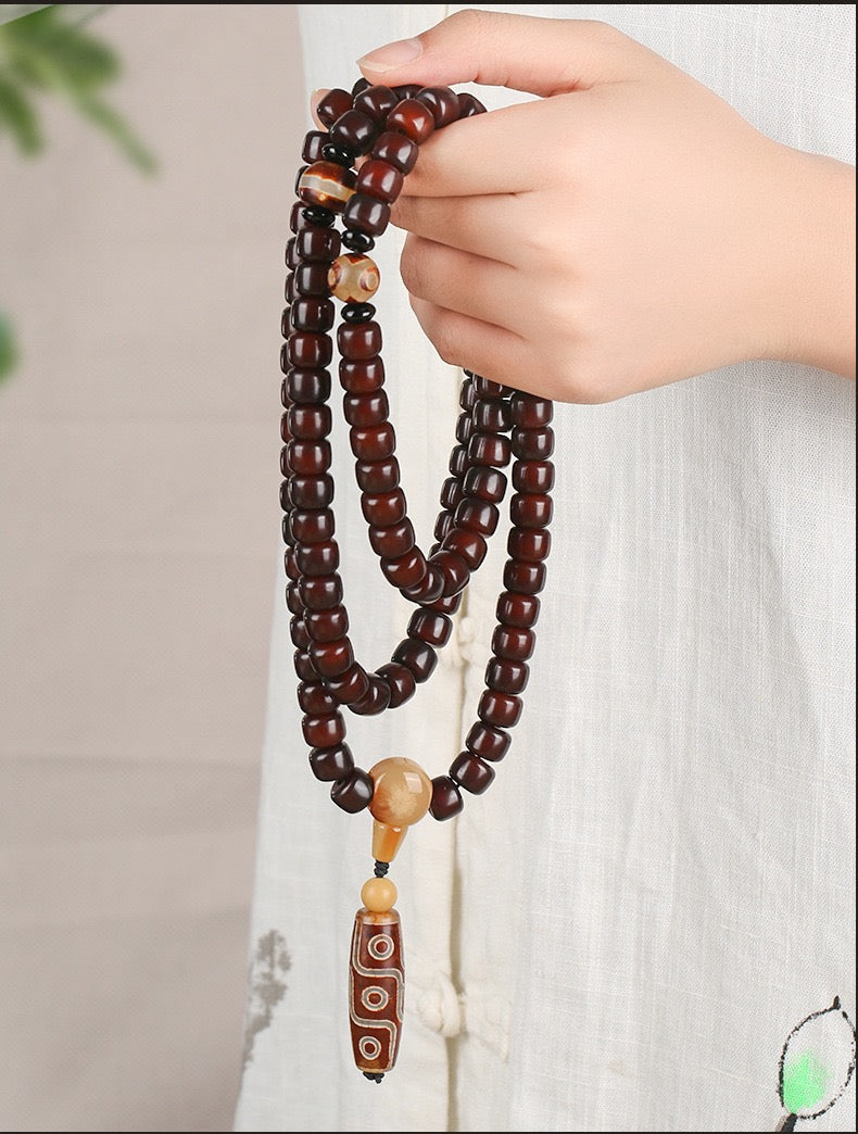 Tibetan Style 108 Star and Moon Bodhi Beads Prayer Bracelet - Mala Beads Wrist Rosary