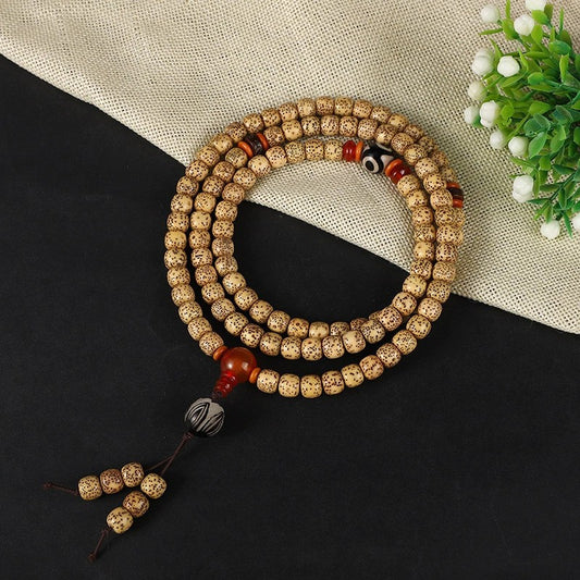 Tibetan Style 108 Star and Moon Bodhi Beads Prayer Bracelet - Mala Beads Wrist Rosary